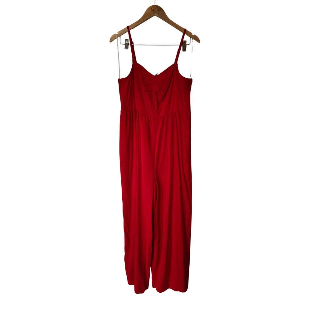 Knox Rose Red Wide Leg Jumpsuit Size Large Ruched Front Adjustable Strap Pockets